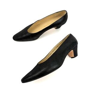 Silvia Fiorentina Women's Leather Black Low Block Heels Almond Tow Made in Italy